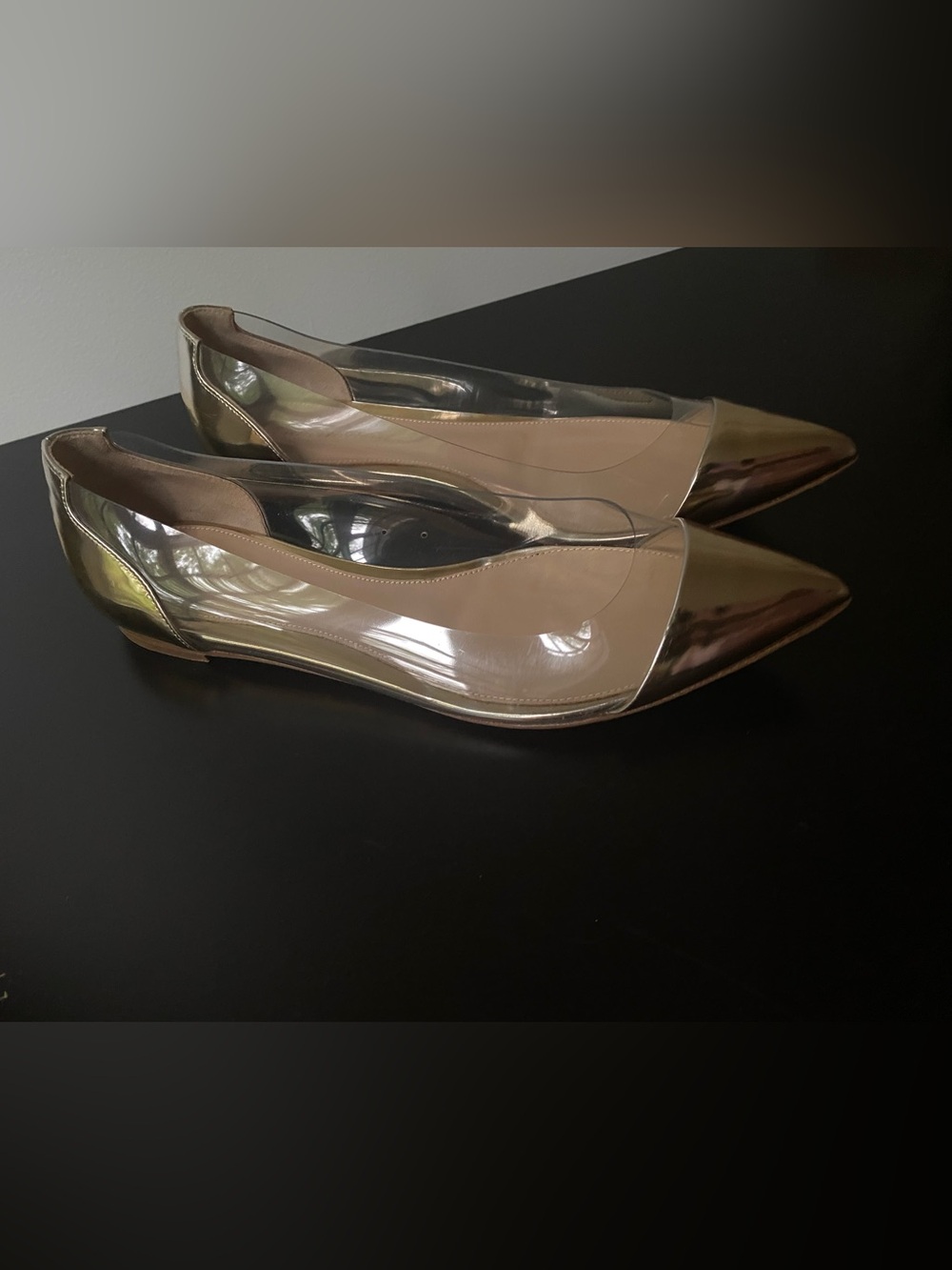 Gianvito Rossi Gold Plexi Flats